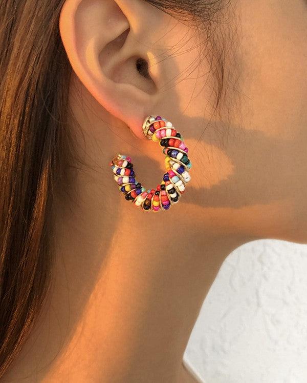 Beaded Statement Hoops-180 Jewelry-Beaded Hoops, Beaded Statement Hoops, Bold Beaded Hoops, Earrings, Hoop Earrings, Hoops, twisted hoops-Rainbow-[option4]-[option5]-[option6]-Womens-USA-Clothing-Boutique-Shop-Online-Clothes Minded