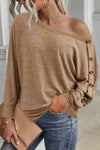 Boat Neck Buttoned Long Sleeve T-Shirt-Tops-Ship From Overseas, SYNZ, Tops-[option4]-[option5]-[option6]-Womens-USA-Clothing-Boutique-Shop-Online-Clothes Minded