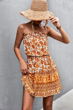 Bohemian Frill Trim Strapless Dress-Dress-Boutique Dress, Dress, Floral Dress, Ship From Overseas, Summer Dress, YO-Pumpkin-S-[option4]-[option5]-[option6]-Womens-USA-Clothing-Boutique-Shop-Online-Clothes Minded