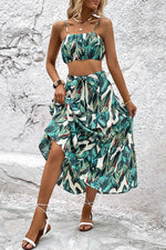 Botanical Print Cami and Tiered Skirt Set-Set-Hundredth, Matching Set, Ship From Overseas-[option4]-[option5]-[option6]-Womens-USA-Clothing-Boutique-Shop-Online-Clothes Minded