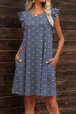 Butterfly Sleeve Round Neck Dress-Dress-Boutique Dress, Dress, Putica, Ship From Overseas, Shipping Delay 09/29/2023 - 10/04/2023-Dusty Blue-S-[option4]-[option5]-[option6]-Womens-USA-Clothing-Boutique-Shop-Online-Clothes Minded