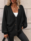 Button Down Horizontal-Ribbing Longline Cardigan-Cardigans-Black Cardigan, Black Cardigan Sweater, Bright Cardigan, Cardigan, Cardigan Sweater, Cardigans, Double Take, Ship From Overseas-Black-S-[option4]-[option5]-[option6]-Womens-USA-Clothing-Boutique-Shop-Online-Clothes Minded