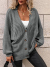 Button Down Horizontal-Ribbing Longline Cardigan-Cardigans-Black Cardigan, Black Cardigan Sweater, Bright Cardigan, Cardigan, Cardigan Sweater, Cardigans, Double Take, Ship From Overseas-Gray-S-[option4]-[option5]-[option6]-Womens-USA-Clothing-Boutique-Shop-Online-Clothes Minded