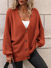 Button Down Horizontal-Ribbing Longline Cardigan-Cardigans-Black Cardigan, Black Cardigan Sweater, Bright Cardigan, Cardigan, Cardigan Sweater, Cardigans, Double Take, Ship From Overseas-Rust-S-[option4]-[option5]-[option6]-Womens-USA-Clothing-Boutique-Shop-Online-Clothes Minded