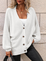 Button Down Horizontal-Ribbing Longline Cardigan-Cardigans-Black Cardigan, Black Cardigan Sweater, Bright Cardigan, Cardigan, Cardigan Sweater, Cardigans, Double Take, Ship From Overseas-White-S-[option4]-[option5]-[option6]-Womens-USA-Clothing-Boutique-Shop-Online-Clothes Minded