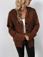 Button-Down Long Sleeve Hooded Sweater-Cardigans-Drizzle, Hooded Cardigan, Ship From Overseas-Chestnut-S-[option4]-[option5]-[option6]-Womens-USA-Clothing-Boutique-Shop-Online-Clothes Minded