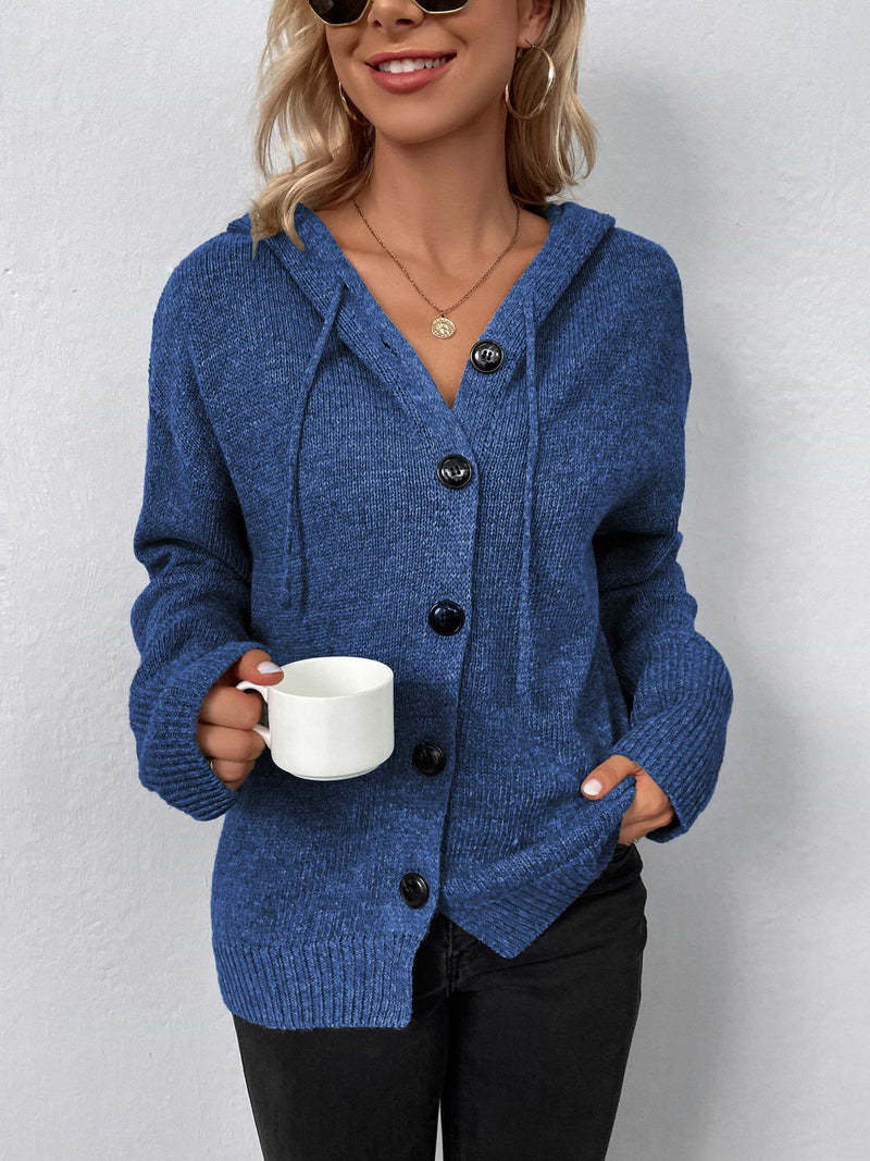 Button-Down Long Sleeve Hooded Sweater-Cardigans-Drizzle, Hooded Cardigan, Ship From Overseas-Dusty Blue-S-[option4]-[option5]-[option6]-Womens-USA-Clothing-Boutique-Shop-Online-Clothes Minded