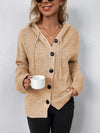 Button-Down Long Sleeve Hooded Sweater-Cardigans-Drizzle, Hooded Cardigan, Ship From Overseas-Sand-S-[option4]-[option5]-[option6]-Womens-USA-Clothing-Boutique-Shop-Online-Clothes Minded