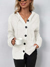 Button-Down Long Sleeve Hooded Sweater-Cardigans-Drizzle, Hooded Cardigan, Ship From Overseas-White-S-[option4]-[option5]-[option6]-Womens-USA-Clothing-Boutique-Shop-Online-Clothes Minded
