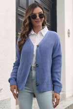 Button Down Ribbed Trim Cardigan-B&S, Ship From Overseas-Cobalt Blue-S-[option4]-[option5]-[option6]-Womens-USA-Clothing-Boutique-Shop-Online-Clothes Minded