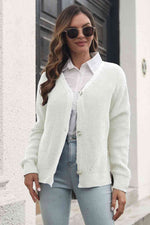 Button Down Ribbed Trim Cardigan-B&S, Ship From Overseas-Ivory-S-[option4]-[option5]-[option6]-Womens-USA-Clothing-Boutique-Shop-Online-Clothes Minded