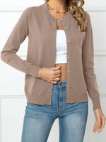 Button Down Round Neck Cardigan-Cardigans-Putica, Ship From Overseas, Shipping Delay 09/29/2023 - 10/04/2023-Mocha-S-[option4]-[option5]-[option6]-Womens-USA-Clothing-Boutique-Shop-Online-Clothes Minded
