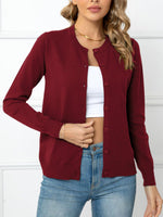Button Down Round Neck Cardigan-Cardigans-Putica, Ship From Overseas, Shipping Delay 09/29/2023 - 10/04/2023-Wine-S-[option4]-[option5]-[option6]-Womens-USA-Clothing-Boutique-Shop-Online-Clothes Minded