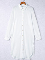 Button Up Collared Neck Slit Shirt Dress-Ship From Overseas, SYNZ-White-S-[option4]-[option5]-[option6]-Womens-USA-Clothing-Boutique-Shop-Online-Clothes Minded