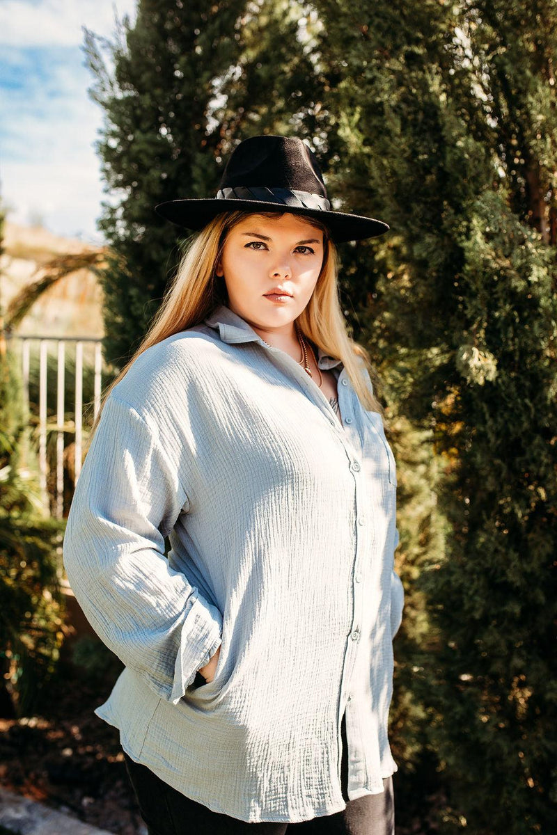 Button Up Oversized Shirt With Pockets-110 Long Sleeve Tops-blue button up, Max Retail, oversized button up, Oversized Top, sale, Sale Top-[option4]-[option5]-[option6]-Womens-USA-Clothing-Boutique-Shop-Online-Clothes Minded