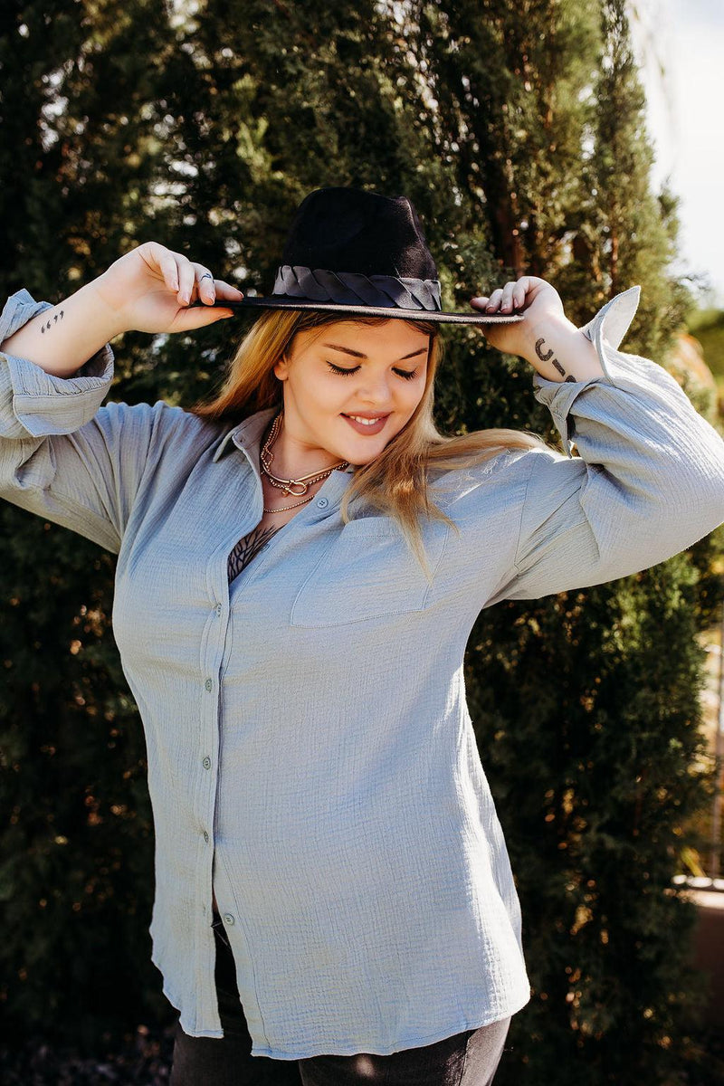 Button Up Oversized Shirt With Pockets-110 Long Sleeve Tops-blue button up, Max Retail, oversized button up, Oversized Top, sale, Sale Top-[option4]-[option5]-[option6]-Womens-USA-Clothing-Boutique-Shop-Online-Clothes Minded