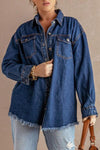 Button Up Pocketed Raw Hem Denim Jacket-Ship From Overseas, SYNZ-[option4]-[option5]-[option6]-Womens-USA-Clothing-Boutique-Shop-Online-Clothes Minded