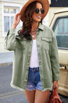 Button Up Pocketed Raw Hem Denim Jacket-Ship From Overseas, SYNZ-Sage-S-[option4]-[option5]-[option6]-Womens-USA-Clothing-Boutique-Shop-Online-Clothes Minded