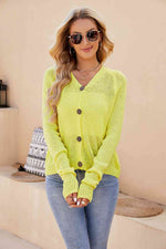 Button Up V-Neck Long Sleeve Cardigan-Ship From Overseas, Shipping delay February 2 - February 17, X.X.W-Banana Yellow-S-[option4]-[option5]-[option6]-Womens-USA-Clothing-Boutique-Shop-Online-Clothes Minded