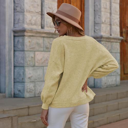 Button Up V-Neck Long Sleeve Cardigan-Romantichut, Ship From Overseas, Shipping delay February 2 - February 17-Pastel Yellow-S-[option4]-[option5]-[option6]-Womens-USA-Clothing-Boutique-Shop-Online-Clothes Minded