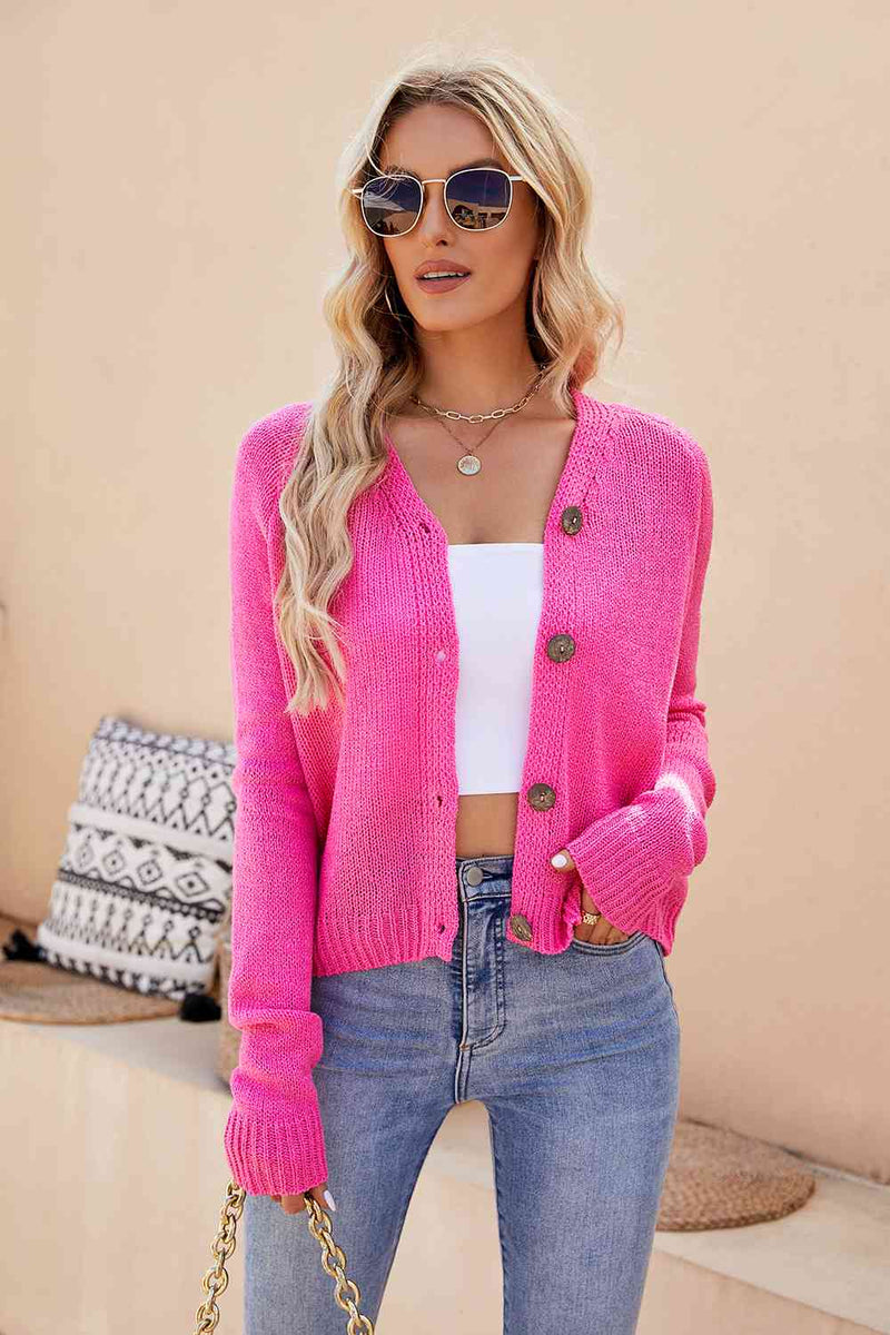 Button Up V-Neck Long Sleeve Cardigan-Ship From Overseas, Shipping delay February 2 - February 17, X.X.W-[option4]-[option5]-[option6]-Womens-USA-Clothing-Boutique-Shop-Online-Clothes Minded