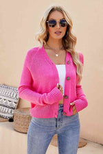 Button Up V-Neck Long Sleeve Cardigan-Ship From Overseas, Shipping delay February 2 - February 17, X.X.W-Hot Pink-S-[option4]-[option5]-[option6]-Womens-USA-Clothing-Boutique-Shop-Online-Clothes Minded