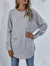 Buttoned Round Neck Long Sleeve T-Shirt-N.X.Y, Ship From Overseas-Heather Gray-S-[option4]-[option5]-[option6]-Womens-USA-Clothing-Boutique-Shop-Online-Clothes Minded