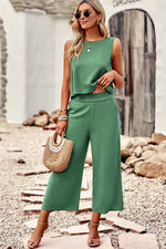 Buttoned Round Neck Tank and Wide Leg Pants Set-Set-DY, Matching Set, Ship From Overseas, Travel Set-Mid Green-S-[option4]-[option5]-[option6]-Womens-USA-Clothing-Boutique-Shop-Online-Clothes Minded