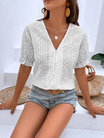 Buttoned V-Neck Flounce Sleeve Top-HS, Ship From Overseas-[option4]-[option5]-[option6]-Womens-USA-Clothing-Boutique-Shop-Online-Clothes Minded