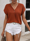 Buttoned V-Neck Short Sleeve Blouse-Hanny, Ship From Overseas, Shipping Delay 09/29/2023 - 10/04/2023-[option4]-[option5]-[option6]-Womens-USA-Clothing-Boutique-Shop-Online-Clothes Minded