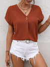 Buttoned V-Neck Short Sleeve Blouse-Hanny, Ship From Overseas, Shipping Delay 09/29/2023 - 10/04/2023-[option4]-[option5]-[option6]-Womens-USA-Clothing-Boutique-Shop-Online-Clothes Minded