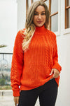 Cable-Knit Turtle Neck Long Sleeve Sweater-Sweater-Ship From Overseas, Y.S.J.Y-Orange-S-[option4]-[option5]-[option6]-Womens-USA-Clothing-Boutique-Shop-Online-Clothes Minded