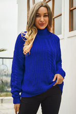 Cable-Knit Turtle Neck Long Sleeve Sweater-Sweater-Ship From Overseas, Y.S.J.Y-Royal Blue-S-[option4]-[option5]-[option6]-Womens-USA-Clothing-Boutique-Shop-Online-Clothes Minded