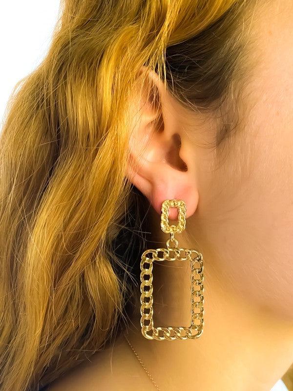 14K Yellow Gold Polished Diamond-cut Box Chain Love Knot Threader Earrings  - (B42-663) - Roy Rose Jewelry