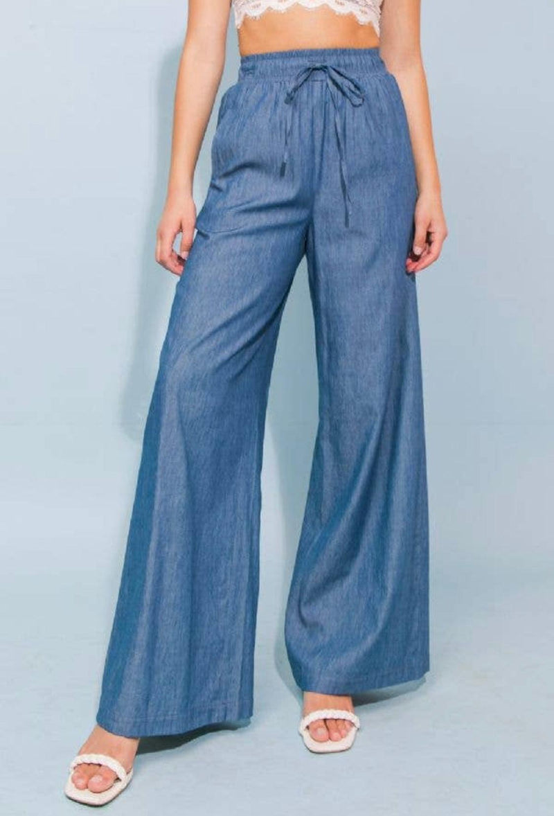 Chambray Wide Leg Pants-160 Bottoms-Chambray Wide Leg Pants, Elastic Waist Wide Leg Pants, High Waisted Wide Leg Pants, Wide Leg Pants-Medium-[option4]-[option5]-[option6]-Womens-USA-Clothing-Boutique-Shop-Online-Clothes Minded