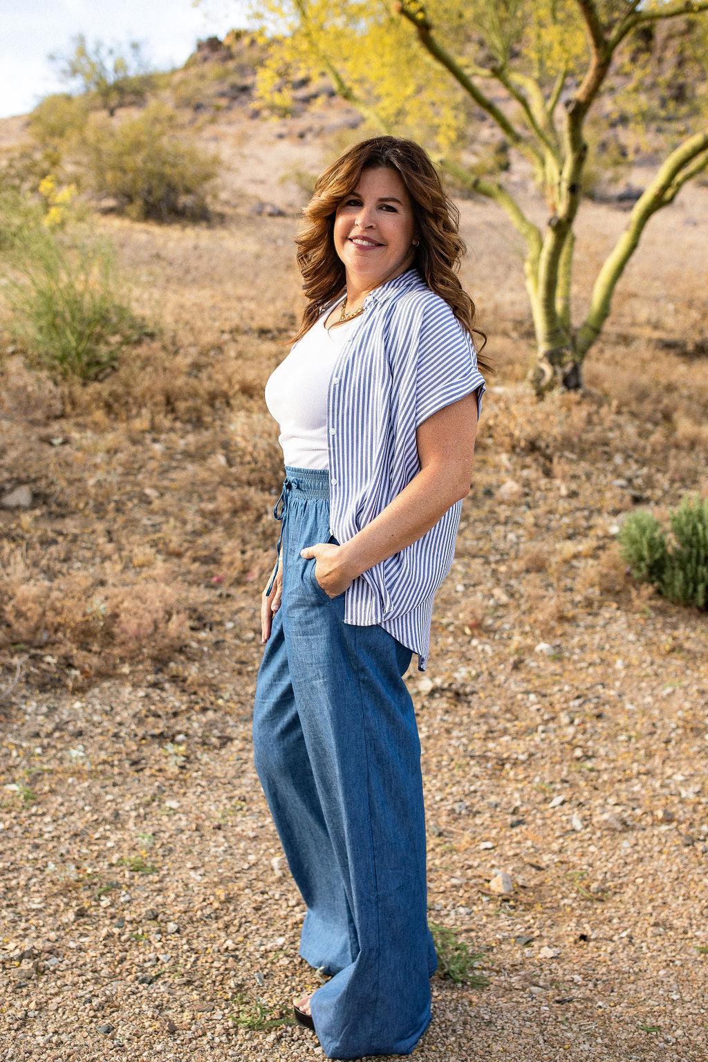 Chambray Wide Leg Pants-160 Bottoms-Chambray Wide Leg Pants, Elastic Waist Wide Leg Pants, High Waisted Wide Leg Pants, Wide Leg Pants-Medium-[option4]-[option5]-[option6]-Womens-USA-Clothing-Boutique-Shop-Online-Clothes Minded