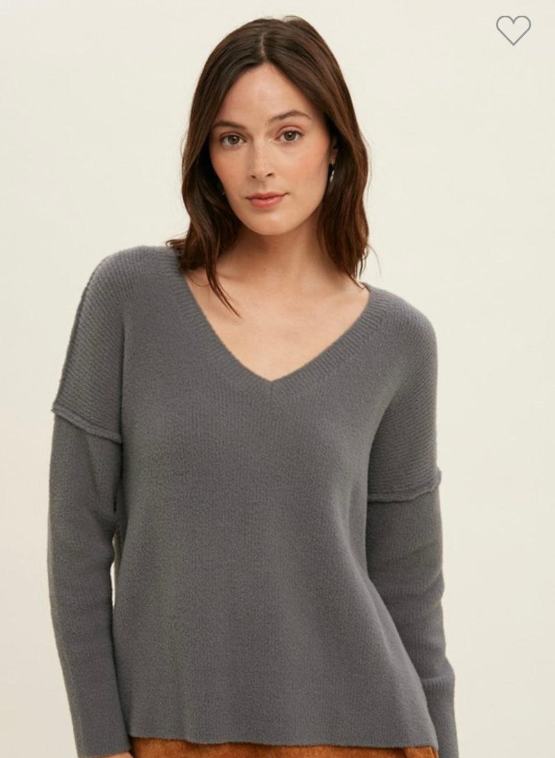 Charcoal V-Neck Sweater-120 Sweaters-Charcoal Sweater, Charcoal V-Neck Sweater, Max Retail, sale, Sale Top, V-Neck Sweater-[option4]-[option5]-[option6]-Womens-USA-Clothing-Boutique-Shop-Online-Clothes Minded