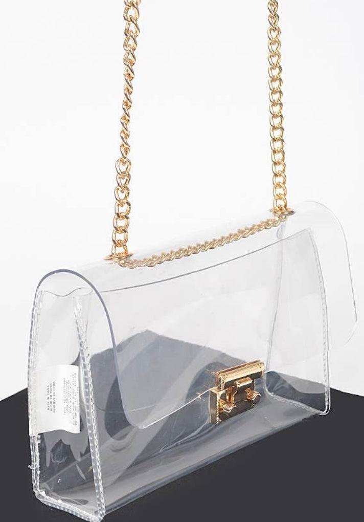 Clear Crossbody With Gold Chain Strap-190 Accessories-Bag For Concerts, Bag For Sporting Events, Chain Strap Bag, Clear Crossbody Bag, Max Retail-[option4]-[option5]-[option6]-Womens-USA-Clothing-Boutique-Shop-Online-Clothes Minded
