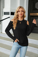 Cold Shoulder Long Sleeve Blouse-Tops-Ship From Overseas, Shipping Delay 09/29/2023 - 10/02/2023, X&D-Black-S-[option4]-[option5]-[option6]-Womens-USA-Clothing-Boutique-Shop-Online-Clothes Minded