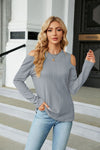 Cold Shoulder Long Sleeve Blouse-Tops-Ship From Overseas, Shipping Delay 09/29/2023 - 10/02/2023, X&D-Cloudy Blue-S-[option4]-[option5]-[option6]-Womens-USA-Clothing-Boutique-Shop-Online-Clothes Minded