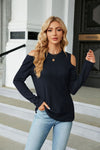 Cold Shoulder Long Sleeve Blouse-Tops-Ship From Overseas, Shipping Delay 09/29/2023 - 10/02/2023, X&D-Navy-S-[option4]-[option5]-[option6]-Womens-USA-Clothing-Boutique-Shop-Online-Clothes Minded