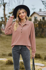 Collared Neck Long Sleeve Blouse-Tops-Black Top, Boutique Top, Long Sleeve Black Top, Long Sleeve Top, Ship From Overseas, Shipping Delay 09/29/2023 - 10/02/2023, Top, Tops, X&D-Dusty Pink-S-[option4]-[option5]-[option6]-Womens-USA-Clothing-Boutique-Shop-Online-Clothes Minded