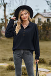 Collared Neck Long Sleeve Blouse-Tops-Black Top, Boutique Top, Long Sleeve Black Top, Long Sleeve Top, Ship From Overseas, Shipping Delay 09/29/2023 - 10/02/2023, Top, Tops, X&D-Navy-S-[option4]-[option5]-[option6]-Womens-USA-Clothing-Boutique-Shop-Online-Clothes Minded