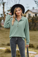 Collared Neck Long Sleeve Blouse-Tops-Black Top, Boutique Top, Long Sleeve Black Top, Long Sleeve Top, Ship From Overseas, Shipping Delay 09/29/2023 - 10/02/2023, Top, Tops, X&D-Sage-S-[option4]-[option5]-[option6]-Womens-USA-Clothing-Boutique-Shop-Online-Clothes Minded