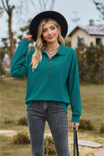 Collared Neck Long Sleeve Blouse-Tops-Black Top, Boutique Top, Long Sleeve Black Top, Long Sleeve Top, Ship From Overseas, Shipping Delay 09/29/2023 - 10/02/2023, Top, Tops, X&D-Teal-S-[option4]-[option5]-[option6]-Womens-USA-Clothing-Boutique-Shop-Online-Clothes Minded