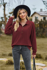 Collared Neck Long Sleeve Blouse-Tops-Black Top, Boutique Top, Long Sleeve Black Top, Long Sleeve Top, Ship From Overseas, Shipping Delay 09/29/2023 - 10/02/2023, Top, Tops, X&D-Wine-S-[option4]-[option5]-[option6]-Womens-USA-Clothing-Boutique-Shop-Online-Clothes Minded