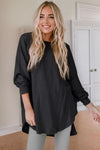 Contrast Texture Round Neck Long Sleeve Blouse-Ship From Overseas, SYNZ-[option4]-[option5]-[option6]-Womens-USA-Clothing-Boutique-Shop-Online-Clothes Minded