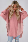 Contrast Texture Round Neck Long Sleeve Blouse-Ship From Overseas, SYNZ-Dusty Pink-S-[option4]-[option5]-[option6]-Womens-USA-Clothing-Boutique-Shop-Online-Clothes Minded