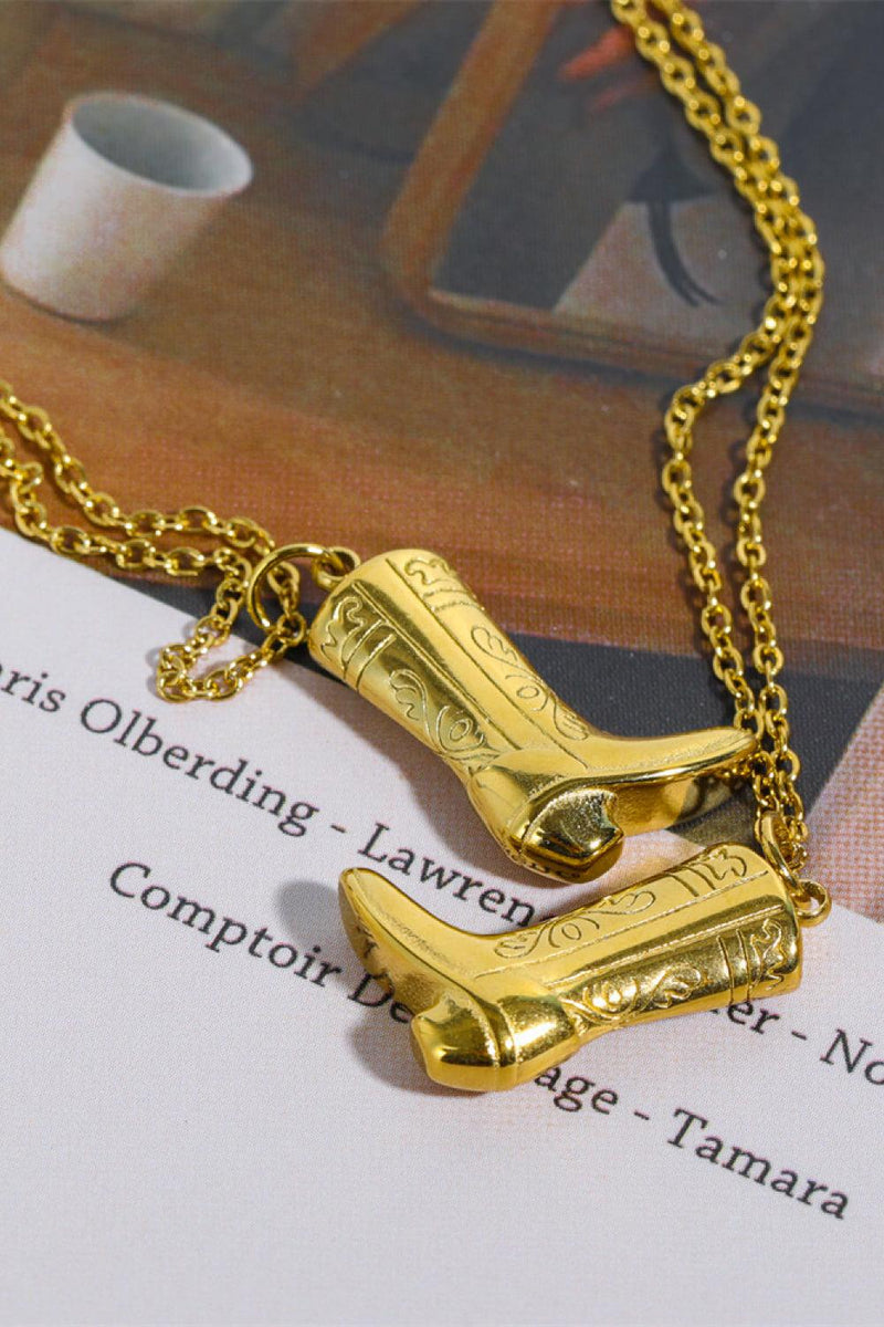 Cowboy Boot Pendant Stainless Steel Necklace-Necklace-Cowboy Boot Necklace, H&S, Ship From Overseas, Shipping Delay 09/29/2023 - 10/04/2023-Gold-One Size-[option4]-[option5]-[option6]-Womens-USA-Clothing-Boutique-Shop-Online-Clothes Minded