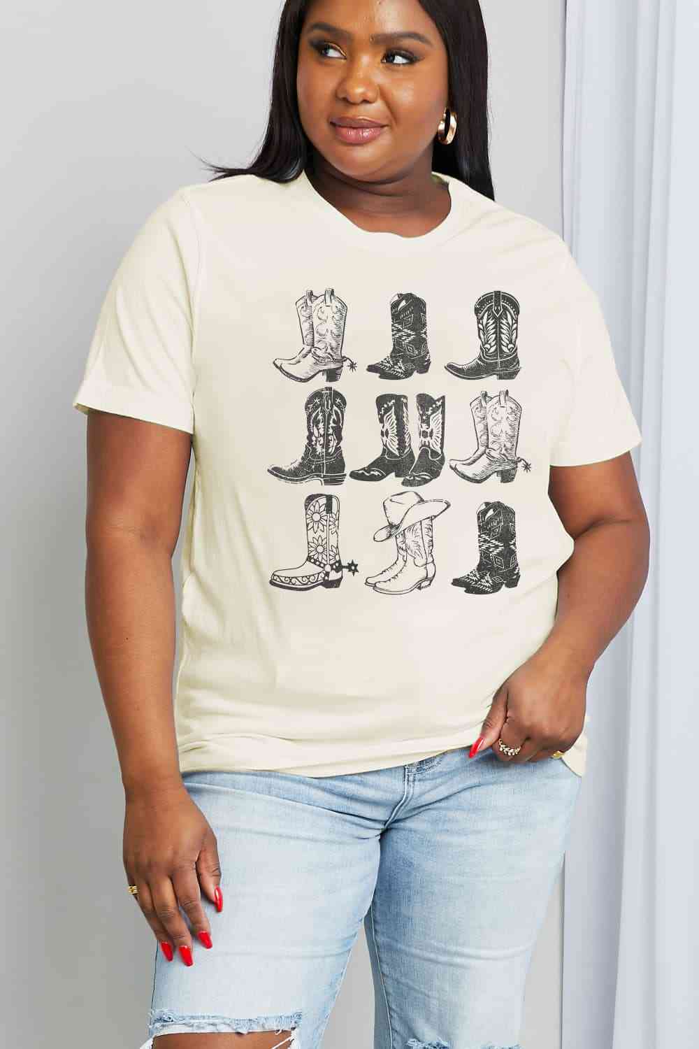 Cowboy Boots Graphic Cotton Tee-Ship From Overseas, Simply Love-Ivory-S-[option4]-[option5]-[option6]-Womens-USA-Clothing-Boutique-Shop-Online-Clothes Minded